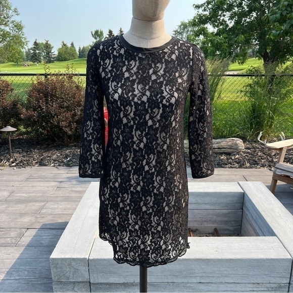 Aritzia Wilfred Black Lace Long Sleeve Shift Dress Size XXS - Picture 7 of 12